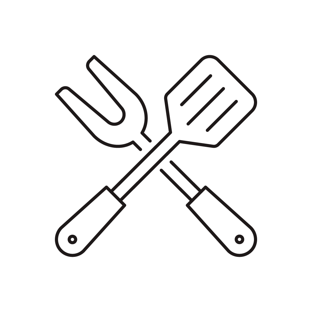 a crossed spatula and cooking fork
