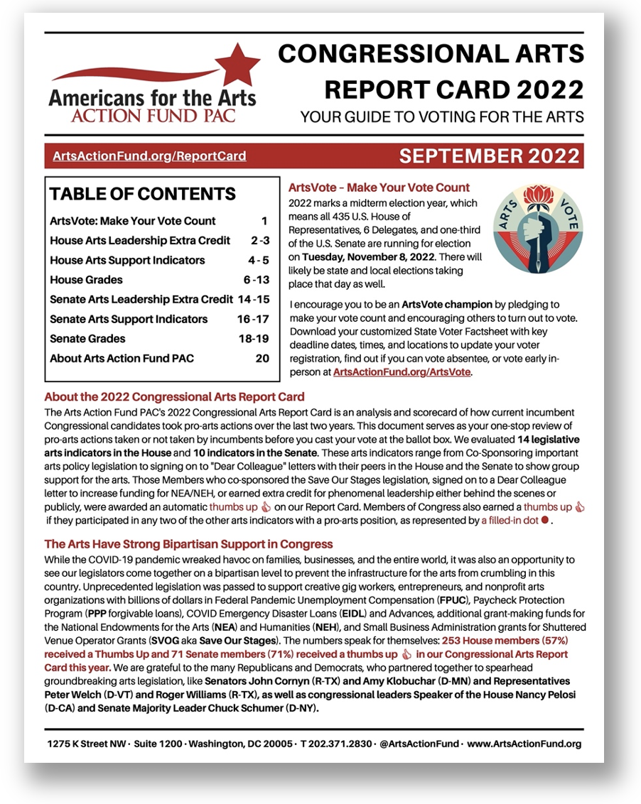 Image of the Congressional Arts Report Card Cover