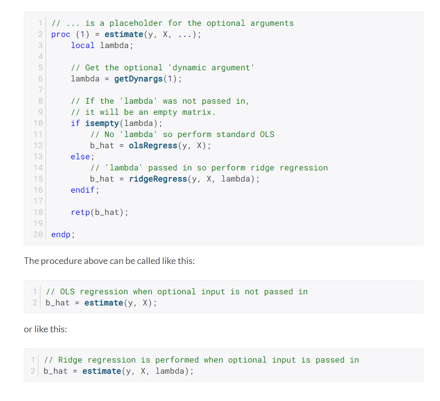 Example estimation procedure with optional lambda